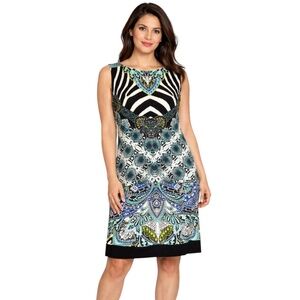 Eva Varro Tunic Dress L Slinky Abstract Zebra Paisley Print Sleeveless Stretch